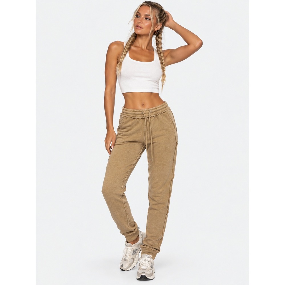Danielle Guizio Tan Cotton Raw Edge Jogger Sweatpants Women M